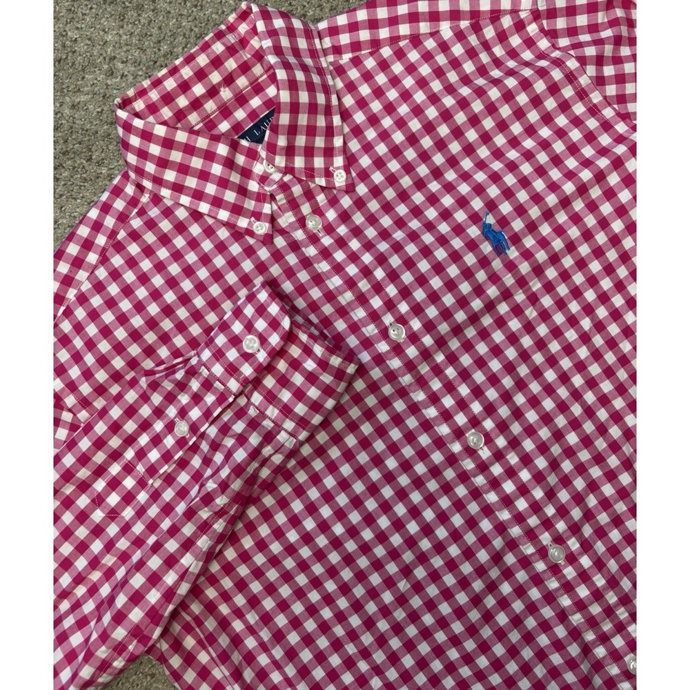 Polo Ralph Lauren Mens‎ Medium Gingham Plaid Button Down Long Sleeve Pink White